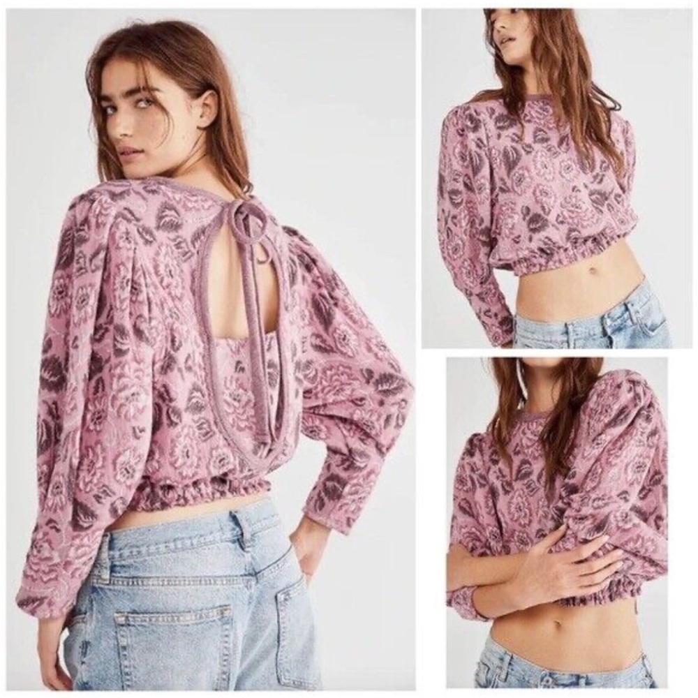 Free People Pink Patterned Open-Back Jacket